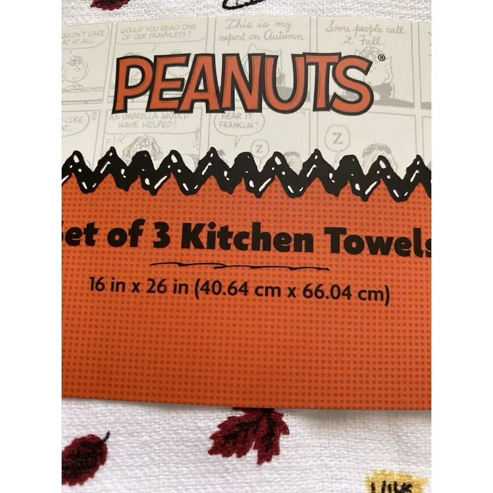 3 Pack Peanuts Snoopy Chunky‎ Sweater Fall Autumn Leaves Kitchen Towels 16 X 26”